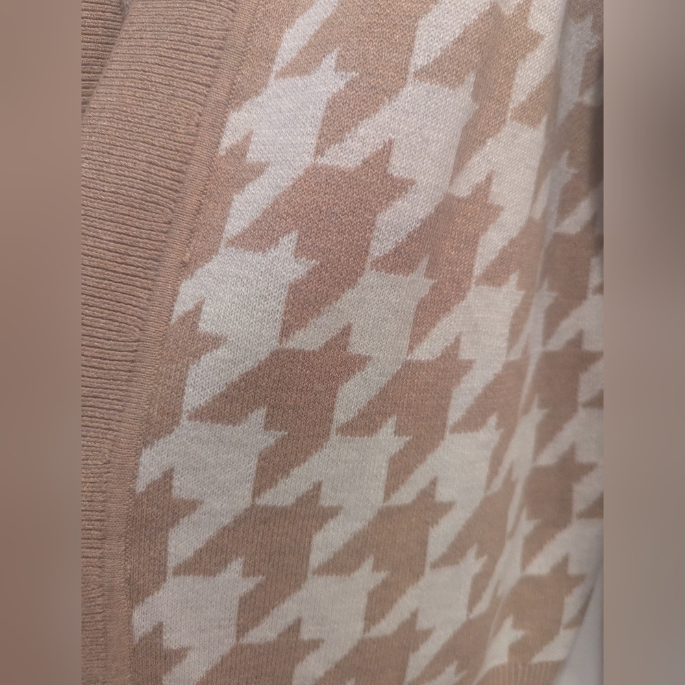 Loft Tan White Houndstooth Pattern Open Front Cardigan Size XL *NWT* - Picture 5 of 11